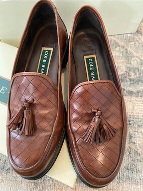Cole Haan Brown Woven Leather Tassel Loafers